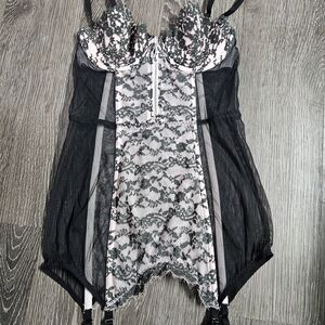 Victoria's Secret Black & Pink Lace Bustier Chemise